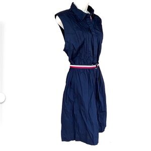 Tommy Hilfiger classic navy sleeveless shirtdress with red, white & blue belt